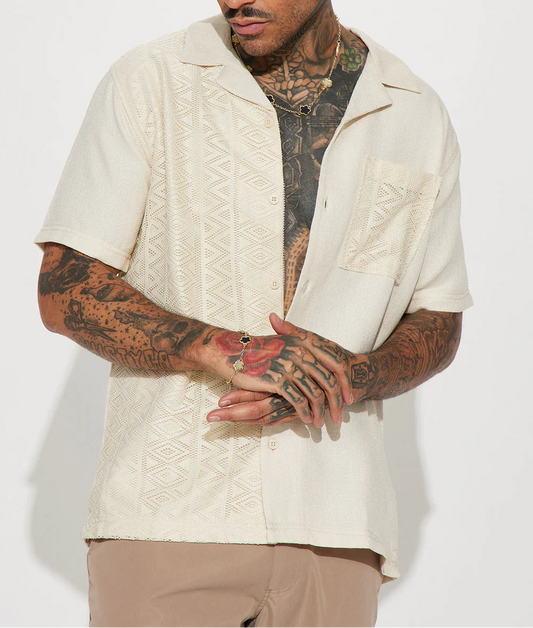 Half Crochet Pattern Short Sleeve Button Up Shirt